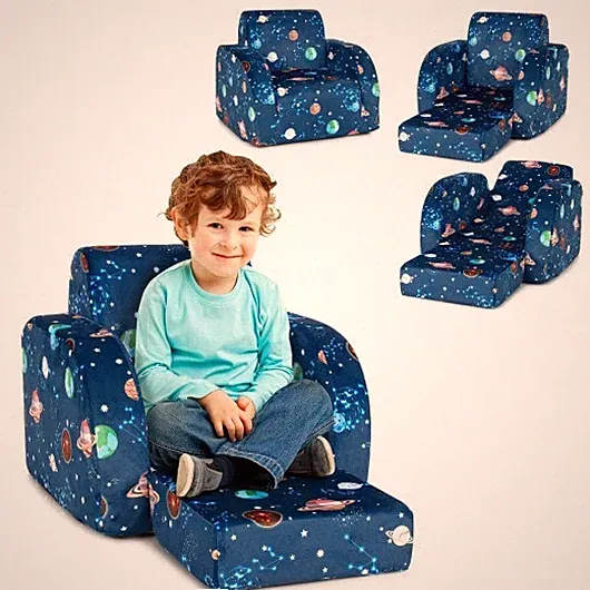 3-in-1 Convertible Kid Sofa Bed Flip-Out Chair Lounger for Toddler-Blue - Color