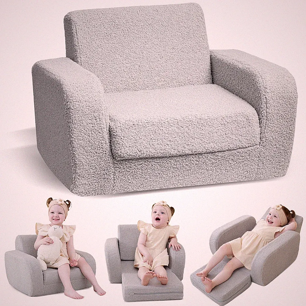 3-in-1 Toddler Couch, Toddler Chairs Comfy 1-3 Years Old, Kids Couch Bed Fold...