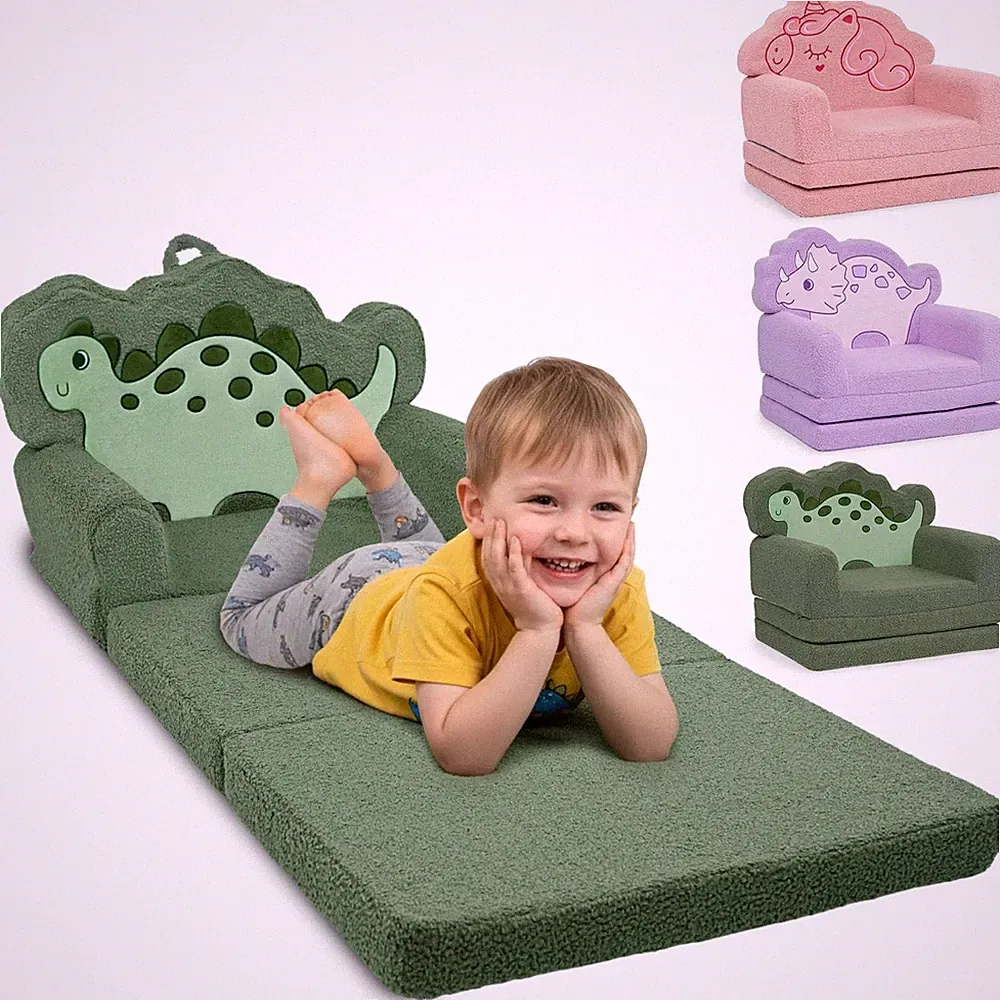 Couch, Convertible Sofa to Lounger Fold Out, Green Dinosaur Design Chair for...