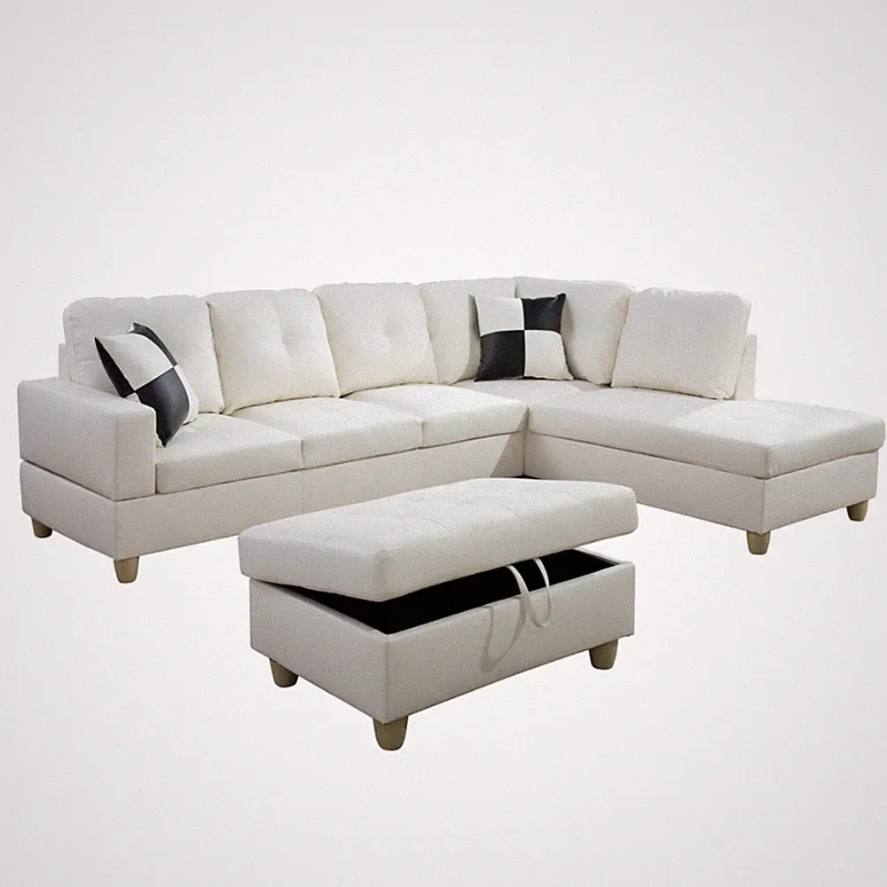 Hot White Faux Leather 3-Piece Couch Living Room Sofa Set