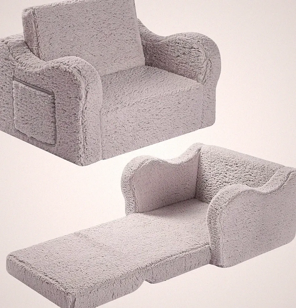 Kids Chairs for Toddler, 2-in-1 Toddler Soft Sherpa Couch Fold Out