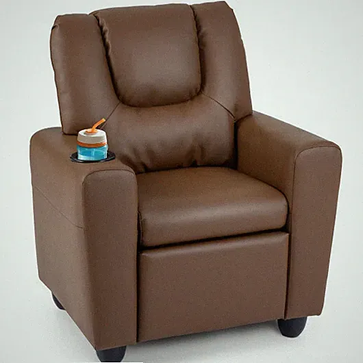 Kids Recliner Chair Push Back Toddler Reclining Armchair with Cup Holder-Brown