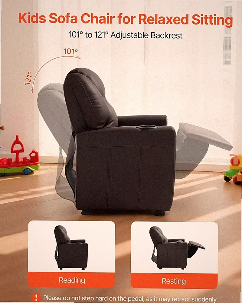 Kids Reclining Chair, Toddler Recliner with Cup Holder, 101?° to 121?° A