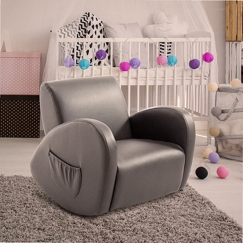 Kids Sofa Rocking Chair PU Leather Toddler Armchair w/ Side Pocket for Children