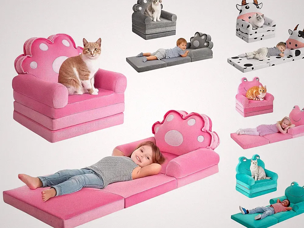 LADIDA Foldable Kids Baby Toddler Sofa Lounger Cute Animal Design Soft Comfy