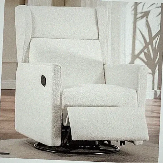 Nursery Rocking Chair Upholstered Swivel Rocker Recliner Manual Teddy Beige