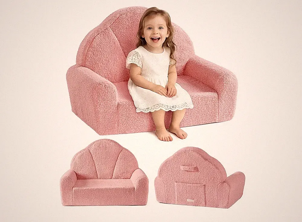 Toddler Chair, Comfy Kids Sofa with Teddy Fleece, High Resilience Sponge, and...