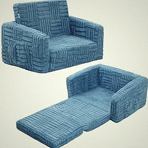 Toddler Couch for Kids – 2-in-1 Fold Out Sofa and Lounger, Soft Small Blue