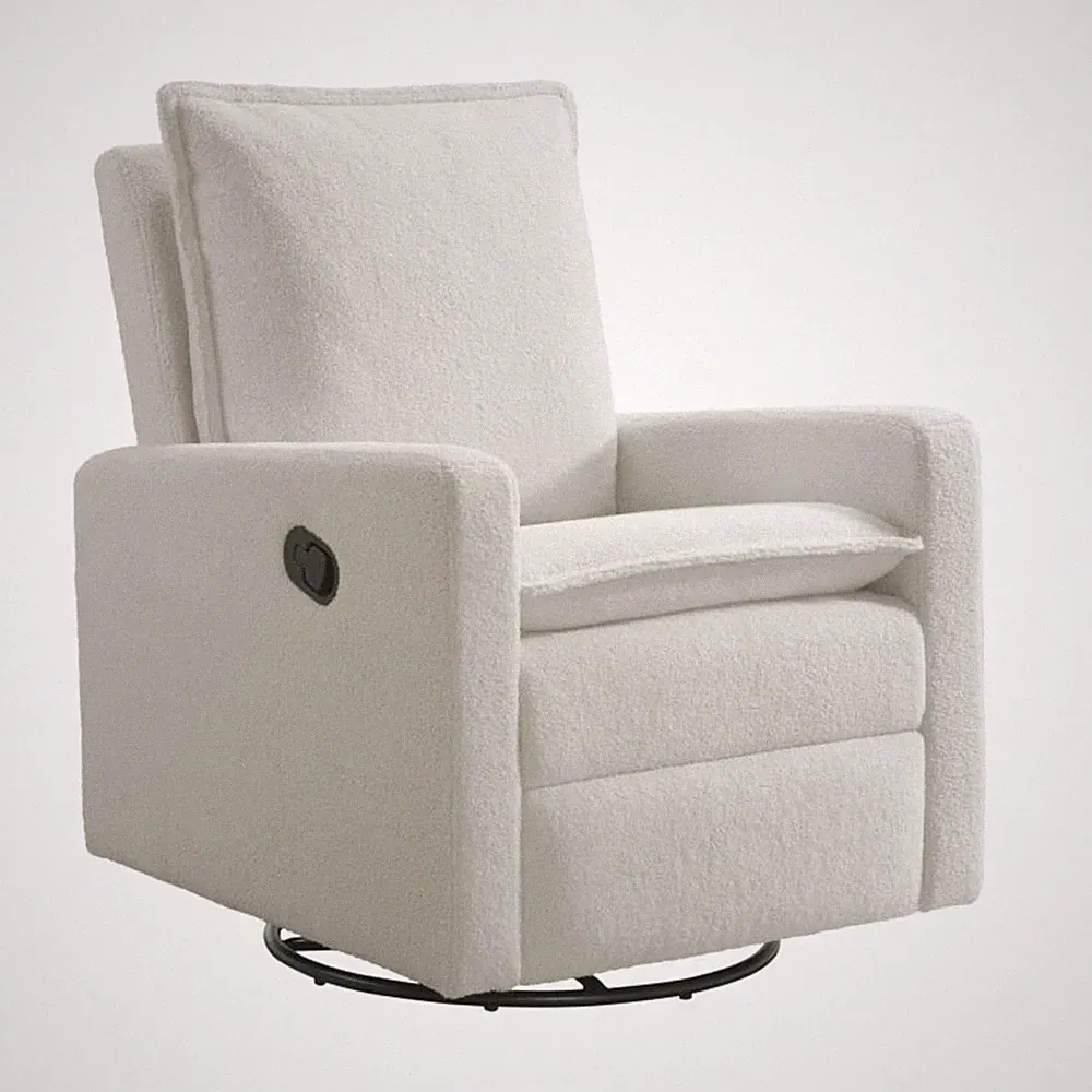 Uptown Swivel Glider Recliner Nursery Chair in Boucle White