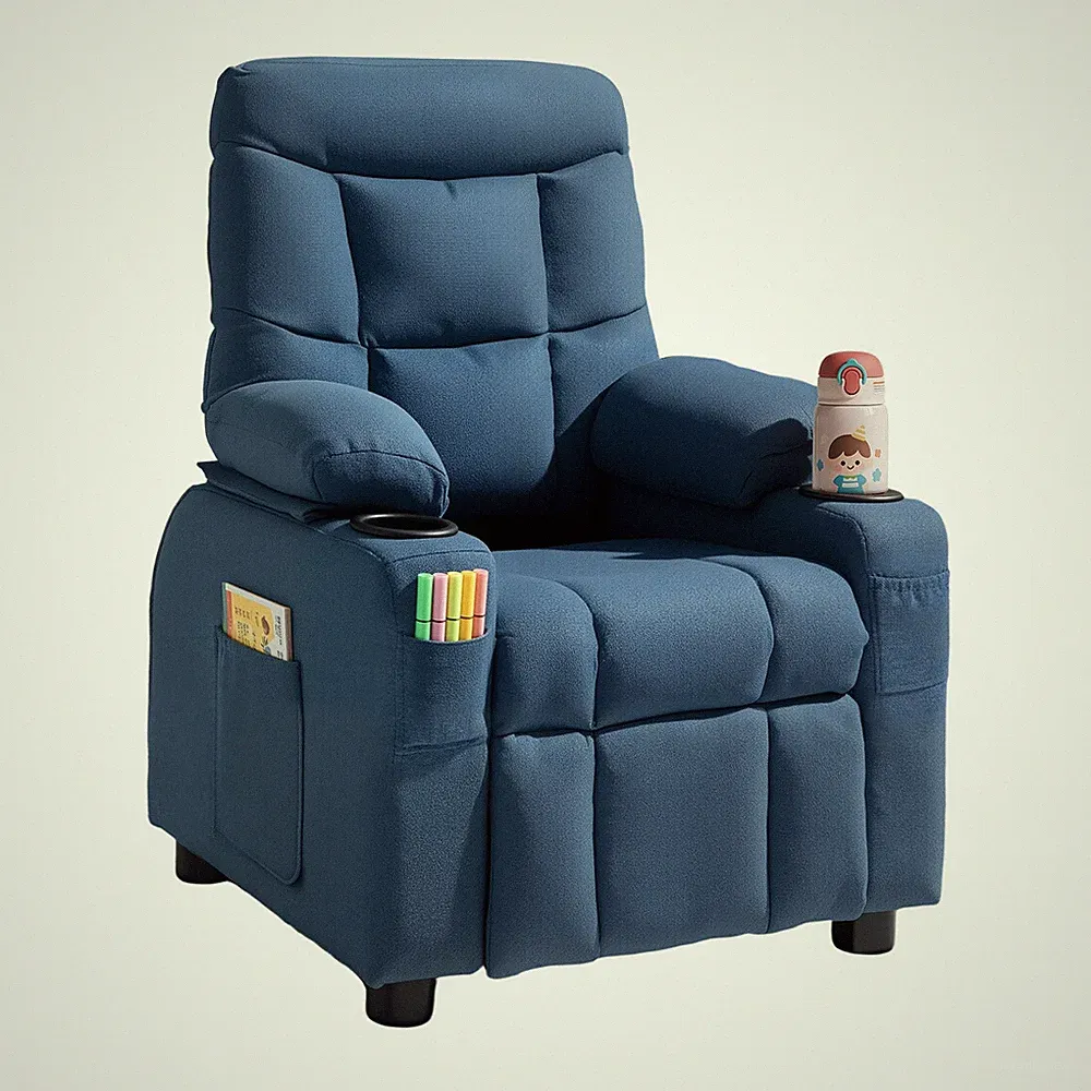 VEVOR Kids Reclining Chair Toddler Recliner with Cup Holders & Pockets (Blue)